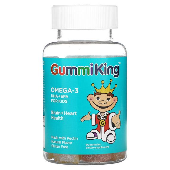 GummiKing, Омега-3 ДГК + ЭПК для детей, клубника, апельсин и лимон, 60 жевательных конфет