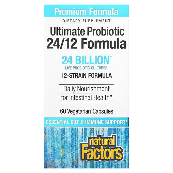 Natural Factors, Ultimate Probiotic, 24/12 Formula, 24 млрд КОЕ, 60 вегетарианских капсул