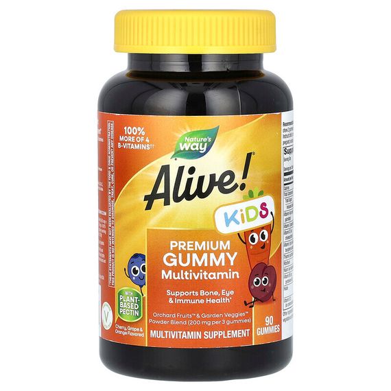 Nature&#39;s Way, Alive! комплекс мультивитаминов премиального качества для детей, вишня, апельсин и виноград, 90 жевательных конфет