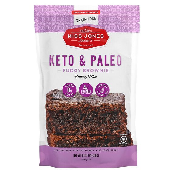 Miss Jones Baking Co, Смесь для выпечки Keto &amp; Paleo Fudgy Brownie, 300 г (10,57 унции)