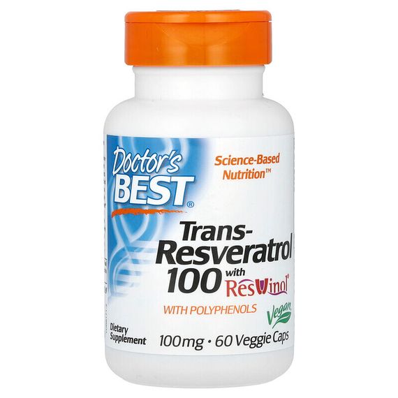Doctor&#39;s Best, транс-ресвератрол 100 с ResVinol, 100 мг, 60 вегетарианских капсул