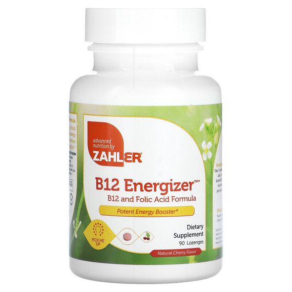 Zahler, B12 Energizer, витамин B12 и фолиевая кислота, с натуральным вишневым вкусом, 90 пастилок