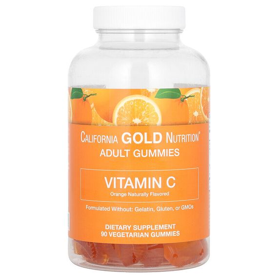 California Gold Nutrition, жевательные таблетки с витамином C, натуральный апельсиновый вкус, без желатина, 90 жевательных таблеток