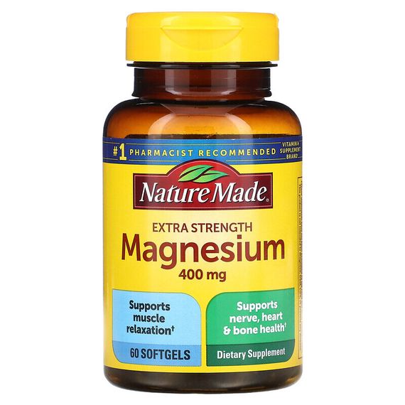 Nature Made, Магний, повышенная сила действия, 400 мг, 60 мягких таблеток