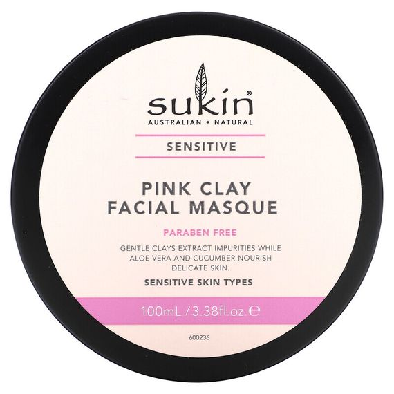 Sukin, Маска для лица с розовой глиной, для чувствительной кожи, 100 мл (3,38 жидк. Унции)
