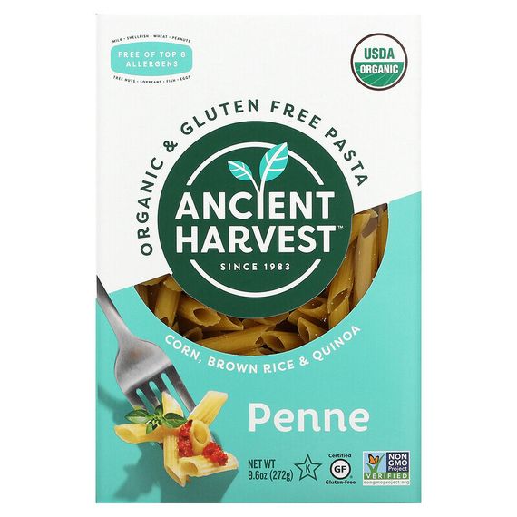 Ancient Harvest, Organic &amp; Gluten Free Pasta, Penne, Corn, Brown Rice &amp; Quinoa, 9.6 oz (272 g)