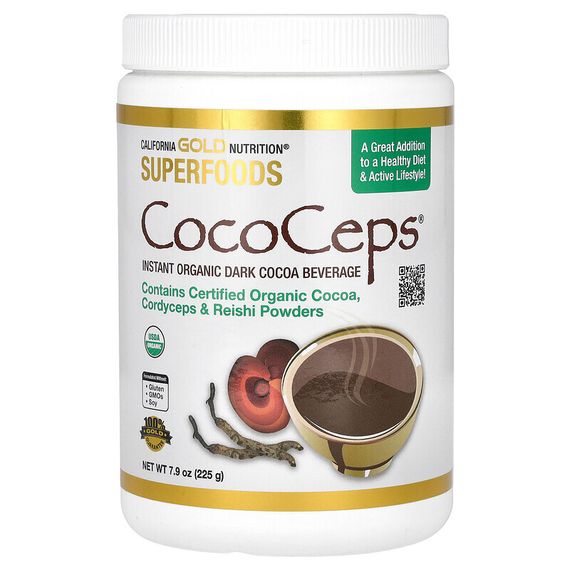 California Gold Nutrition, CocoCeps, SUPERFOODS, органическое какао, кордицепс и рейши, 225 г (7,93 унции)