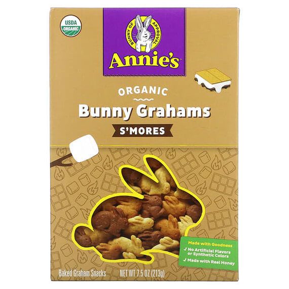 Annie&#39;s Homegrown, Органические запеченные снэки с кроликом и грэмом, S&#39;Mores, 213 г (7,5 унции)