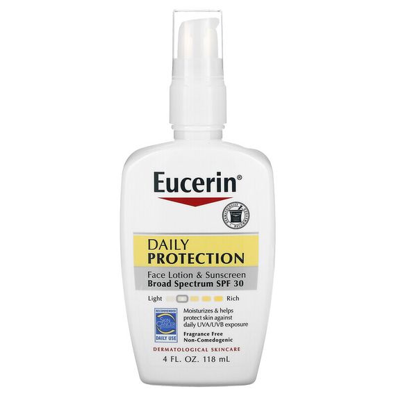 Eucerin, ежедневный солнцезащитный лосьон для лица, SPF 30, без отдушки, 118 мл (4 жидк. унции)
