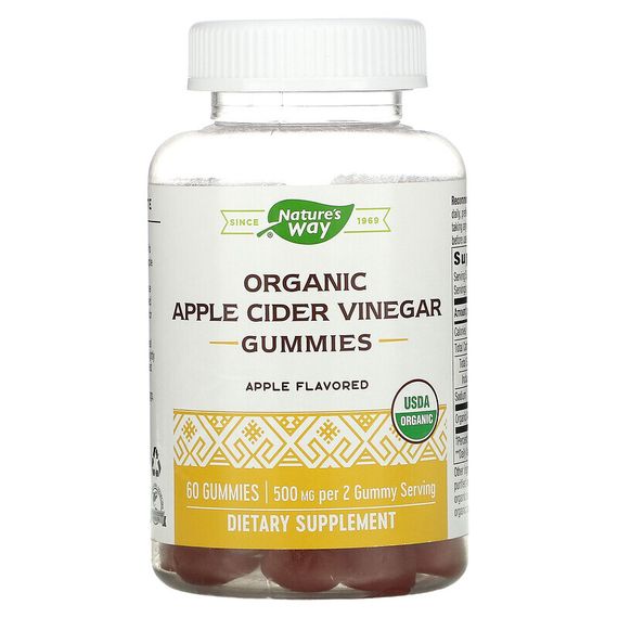 Nature&#39;s Way, Жевательные мармеладки с органическим яблочным уксусом, 250 мг, 60 жевательных таблеток