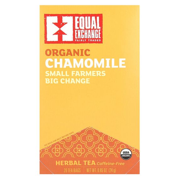 Equal Exchange, Органический травяной чай с ромашкой, без кофеина, 20 чайных пакетиков, 24 г (0,85 унции)