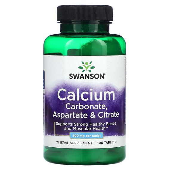 Swanson, Calcium Carbonate, Aspartate &amp; Citrate, 500 mg, 100 Tablets