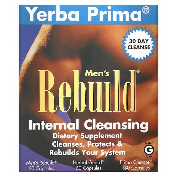 Yerba Prima, Men&#39;s Rebuild Internal Cleansing, программа из 3 этапов, 3 флакона