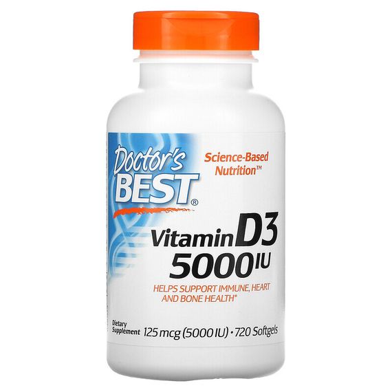 Doctor&#39;s Best, Витамин D3, 125 мкг (5000 МЕ), 720 мягких желатиновых капсул