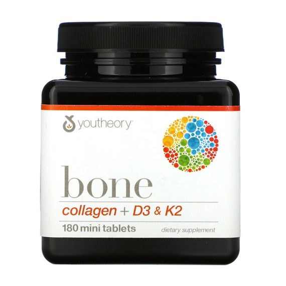 Youtheory, Bone, Collagen + D3 &amp; K2, 180 Mini Tablets