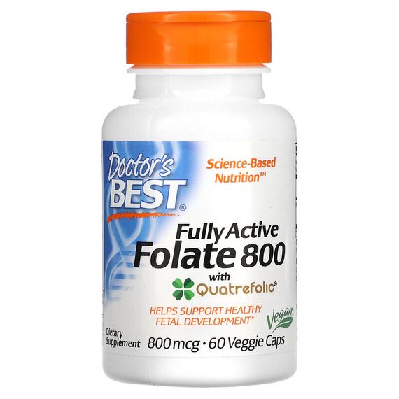 Doctor&#39;s Best, Fully Active Folate 800 with Quatrefolic, 800 mcg, 60 Veggie Caps