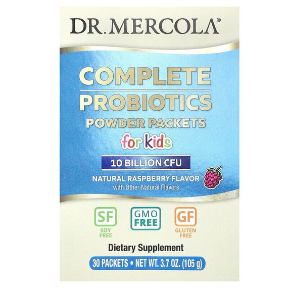 Dr. Mercola, комплекс пробиотиков для детей в виде порошка в пакетиках, натуральный малиновый вкус, 10 млрд КОЕ, 30 пакетиков, по 3,5 г (0,12 унции) каждый