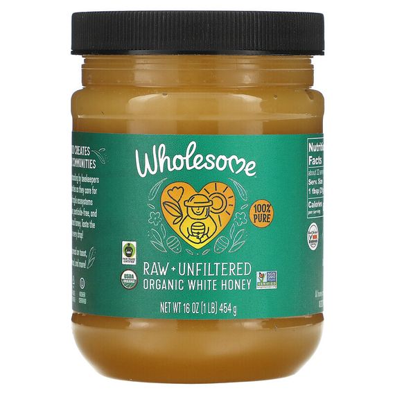 Wholesome Sweeteners, органический белый мед, сырой, нефильтрованный, 454 г (16 унций)