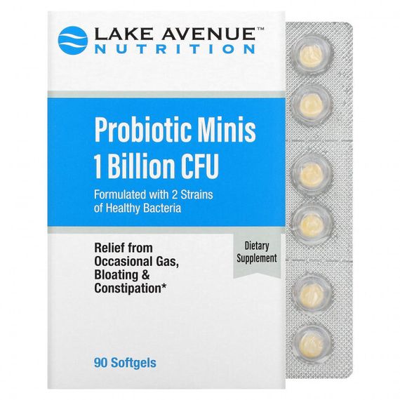 Lake Avenue Nutrition, Пробиотик в мини-таблетках, 2 штамма здоровых бактерий, 1 млрд КОЕ, 90 маленьких мягких таблеток