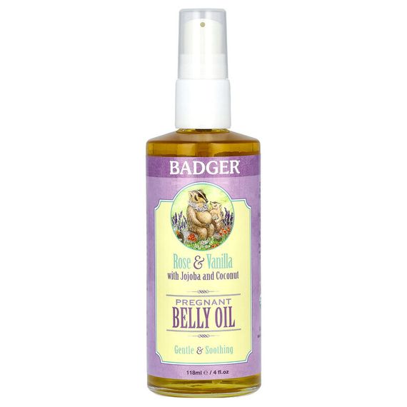 Badger Company, Pregnant Belly Oil, Rose &amp; Vanilla, 4 fl oz (118 ml)