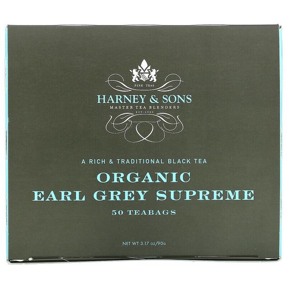Harney &amp; Sons, A Rich &amp; Traditional Black Tea, Органический Earl Grey Supreme, 50 чайных пакетиков, 3,17 унции (90 г)