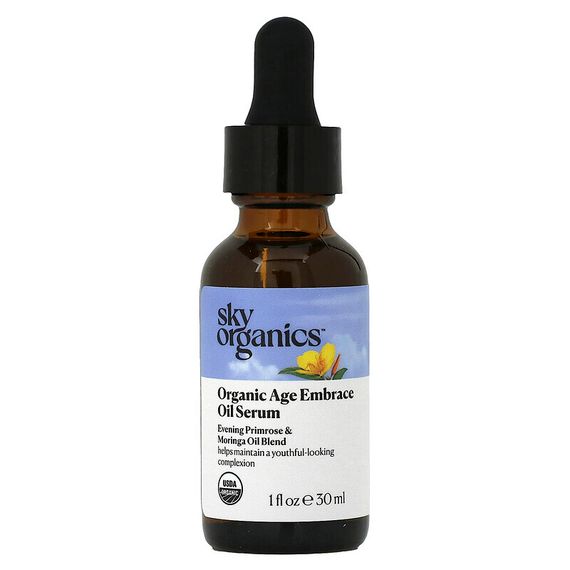 Sky Organics, Organic Age Embrace Oil Serum, смесь масел примулы вечерней и моринги, 30 мл (1 жидк. Унция)