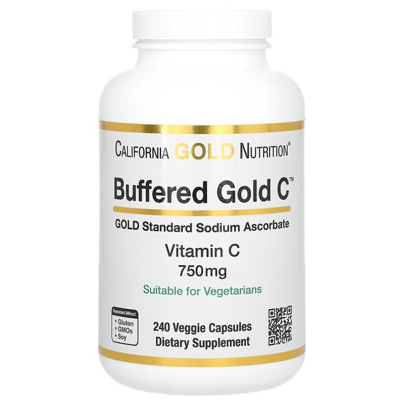 California Gold Nutrition, Gold C, GOLD Standard, буферизованный витамин C, аскорбат натрия, 750 мг, 240 растительных капсул