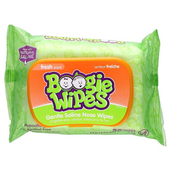 Boogie Wipes, Салфетки с натуральной солью для текущего носа, свежий запах, 30 салфеток