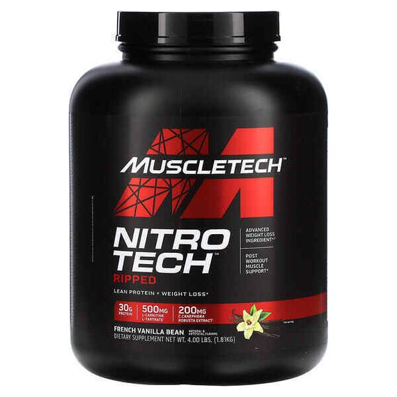 MuscleTech, Nitro Tech Ripped, Lean Protein + Weight Loss, French Vanilla Bean, 4 lbs (1.81 kg)