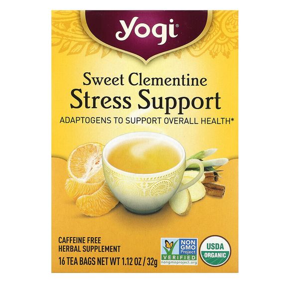 Yogi Tea, поддержка при стрессе, сладкий клементин, без кофеина, 16 чайных пакетиков, 32 г (1,12 унции)