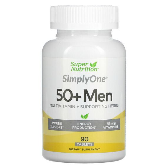 Super Nutrition, SimplyOne, мультивитаминная добавка тройного действия для мужчин старше 50 лет, 90 таблеток