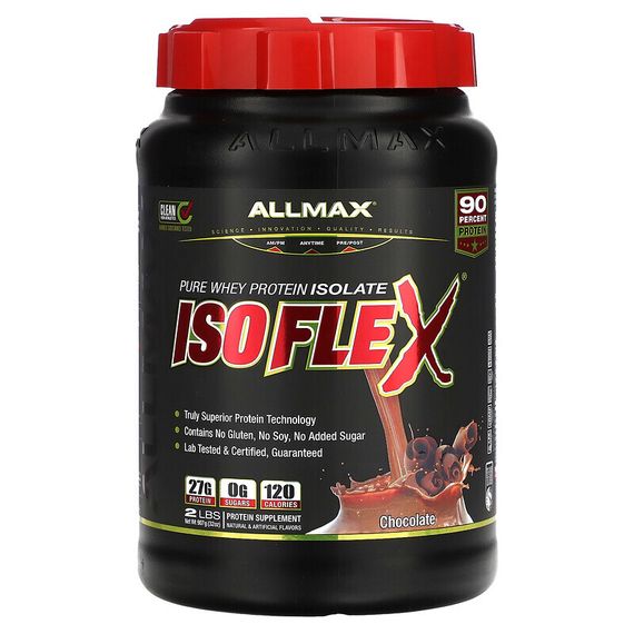 ALLMAX, Isoflex, чистый изолят сывороточного протеина (фильтрация ИСП частицами, заряженными ионами), со вкусом шоколада, 907 г (32 унции)