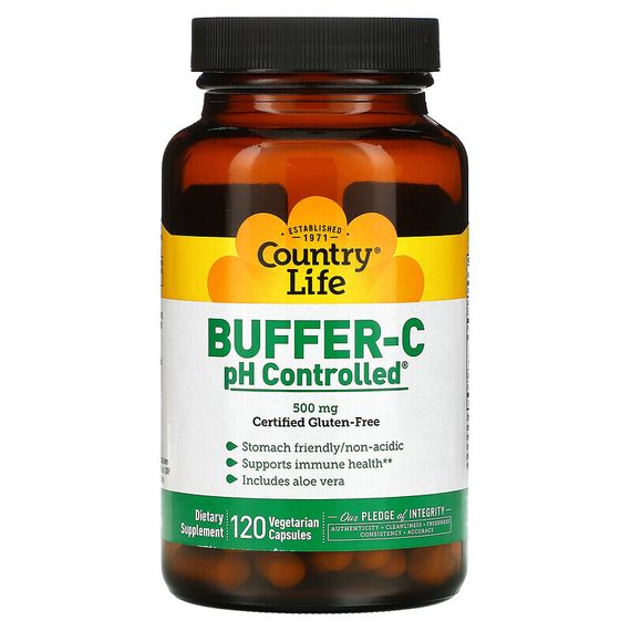 Country Life, Buffer-C pH Controlled, 500 мг, 120 вегетарианских капсул