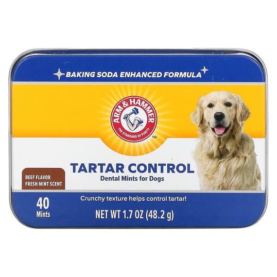 Arm &amp; Hammer, Tartar Control Dental Mints для собак, аромат свежей мяты, говядина, 40 мят