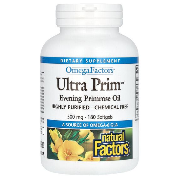 Natural Factors, OmegaFactors, Ultra Prim, масло примулы вечерней, 500 мг, 180 мягких таблеток