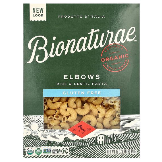 Bionaturae, 100% Organic Gluten Free Rice &amp; Lentil Pasta, Elbows, 12 oz (340 g)