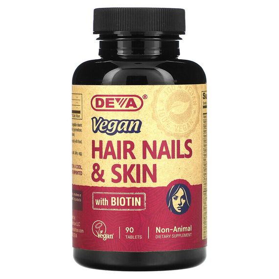 Deva, Веганский продукт для волос, ногтей и кожи с биотином, 90 таблеток