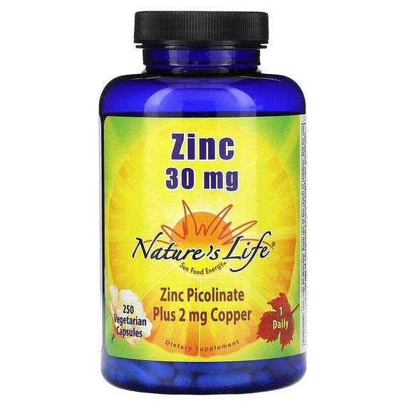 Nature&#39;s Life, Цинк, 30 мг, 250 растительных капсул