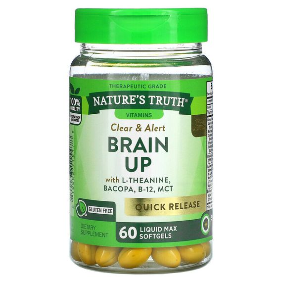 Nature&#39;s Truth, Brain Up, с L-теанином, бакопой, витамином B-12, MCT, 60 мягких таблеток Liquid Max