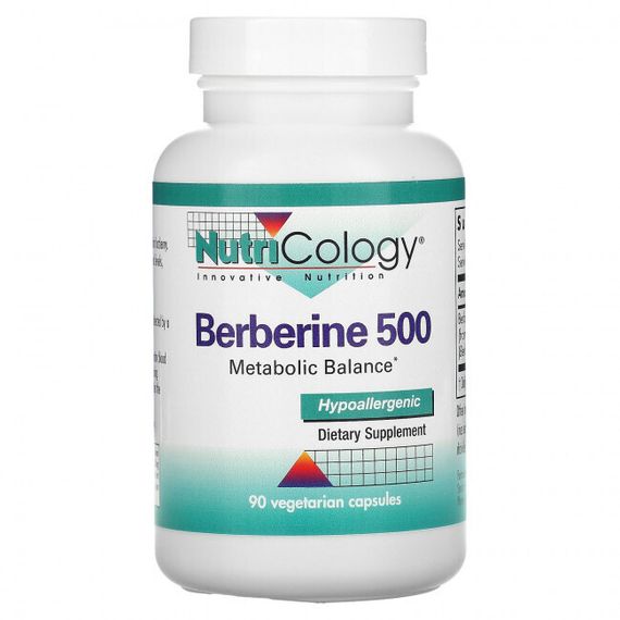 Nutricology, берберин-500, 90 вегетарианских капсул