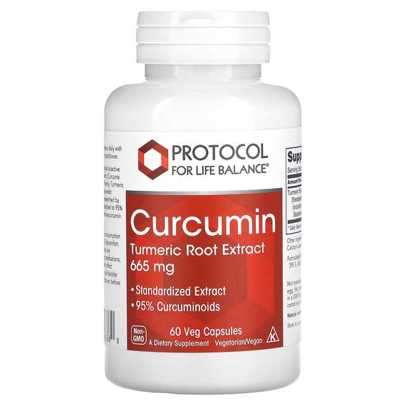 Protocol for Life Balance, Куркумин, экстракт корня куркумы, 665 мг, 60 растительных капсул