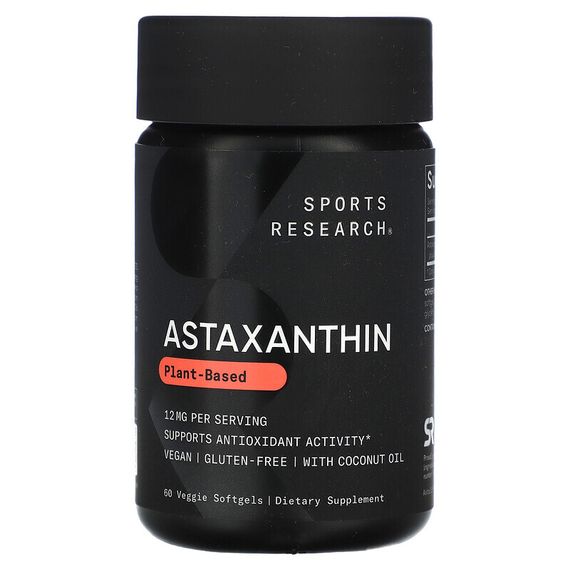 Sports Research, астаксантин, тройная сила, 12 мг, 60 растительных капсул