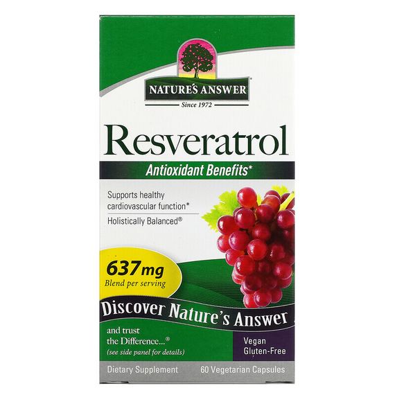 Nature&#39;s Answer, ресвератрол, 637 мг, 60 вегетарианских капсул