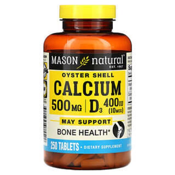 Mason Natural, Oyster Shell Calcium Plus D3, 250 Tabletten