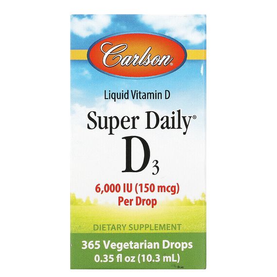 Carlson, Super Daily D3, 150 мкг (6000 МЕ), 10,3 мл (0,35 жидкой унции)