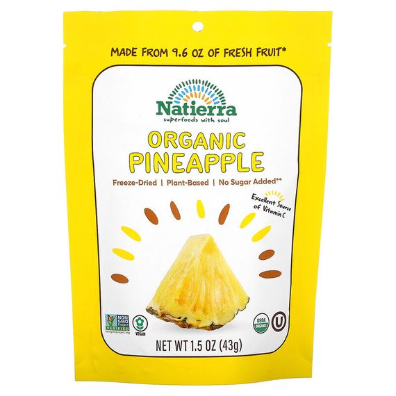 Natierra, Органические высушенные сублимацией, ананасы, 1,5 унц. (43 г)