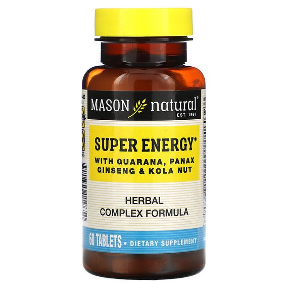 Mason Natural, Super Energy with Guarana, Panax Ginseng &amp; Kola Nut, 60 Tablets