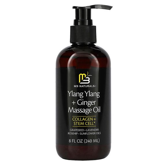 M3 Naturals, Ylang Ylang + Ginger Massage Oil, 8 fl oz (240 ml)