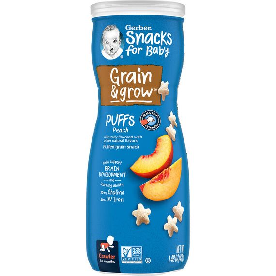 Gerber, Snacks for Baby, Grain &amp; Grow, Puffs, снек из воздушной кукурузы, для детей от 8 месяцев, персик, 42 г (1,48 унции)