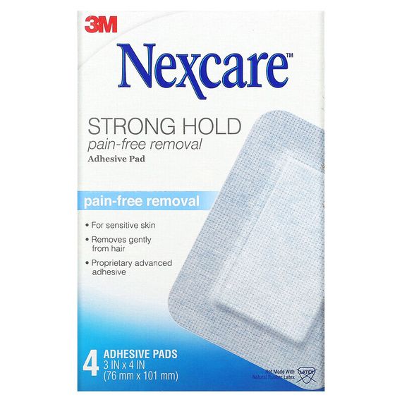 Nexcare, Безболезненная адгезивная прокладка сильной фиксации, 4 адгезивных прокладки